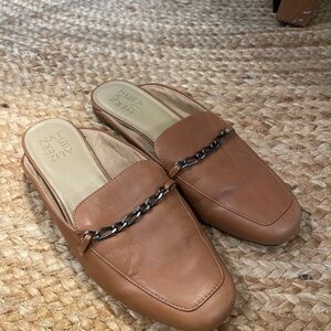 Naturalizer Tan Leather Mules with Chain Detail